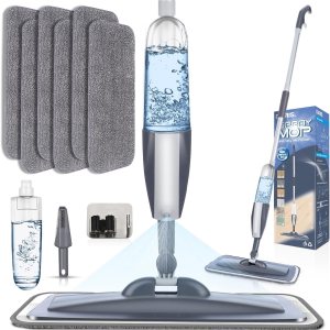 Trapeador de microfibra para limpieza de suelos con 6 almohadillas lavables, trapeador de polvo giratorio de 360 grados con soporte para trapeador y Trapeador de microfibra para limpieza de suelos con 6 almohadillas lavables, trapeador de polvo giratorio de 360 grados con soporte para trapeador y