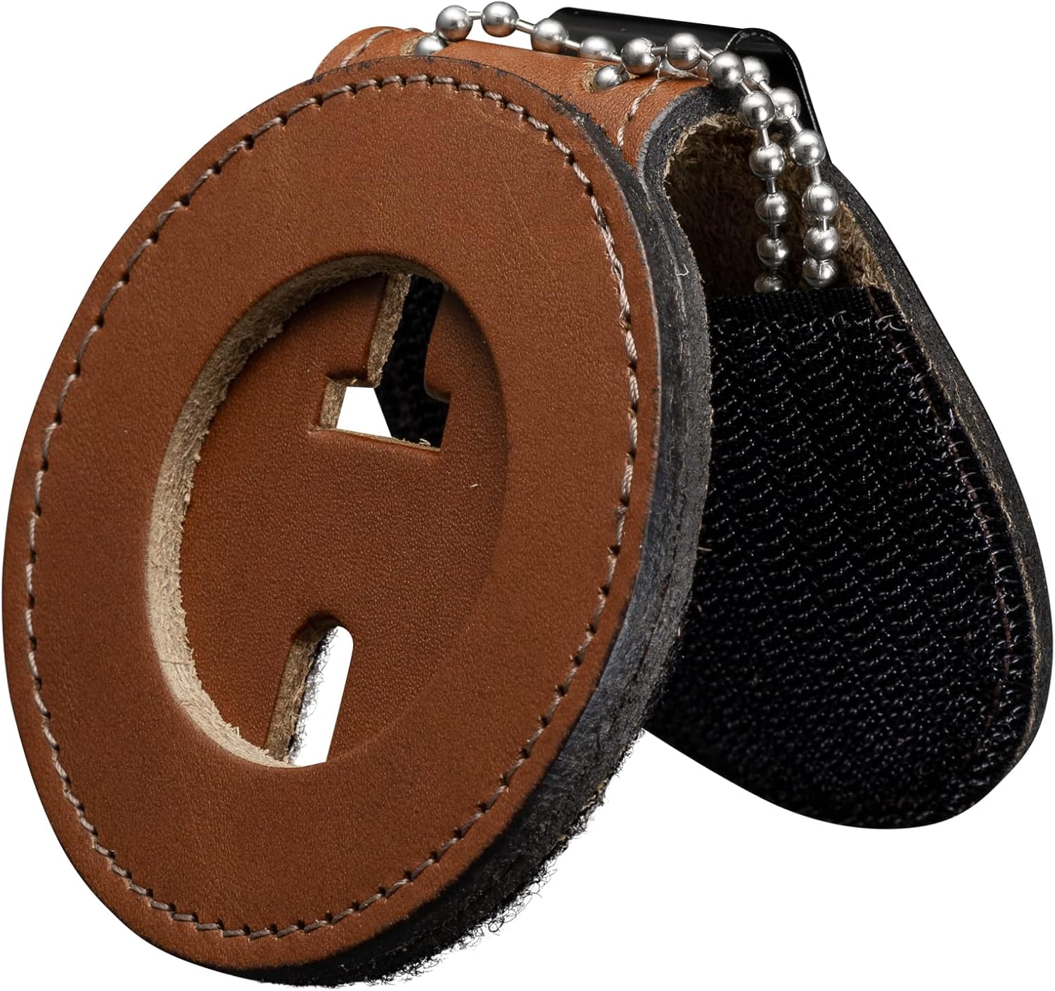 Perfect Fit Shield Wallets Soporte para insignia de cinturón de Texas Ranger con cadena para el cuello y clip para cinturón de cuero marrón (Cutout