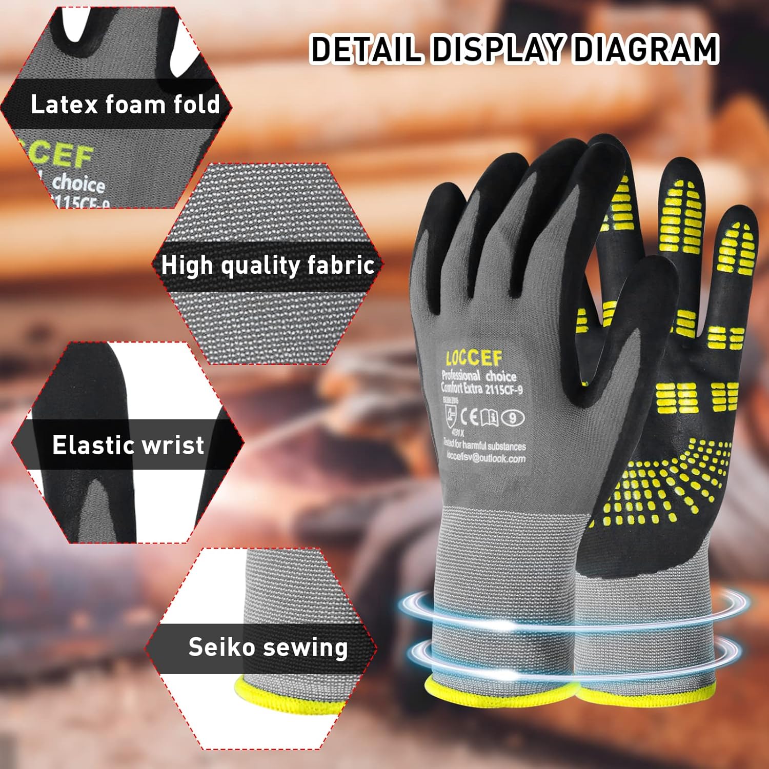Guantes de trabajo de seguridad con revestimiento de nitrilo de microespuma, 6 pares, nailon de punto sin costuras, puntos en la palma, guantes de