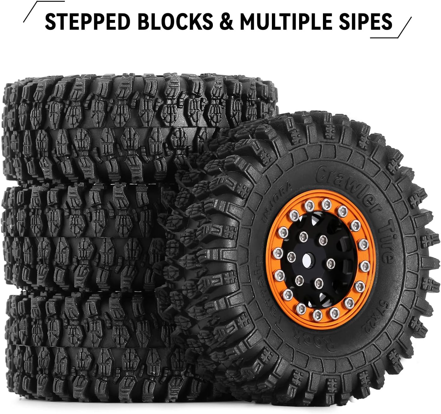INJORA 1.0 Beadlock Wheel S5 – Neumáticos adhesivos súper suaves para TRX4M Axial AX24 SCX24 FCX24 Enduro24 Enduro24 Upgrade, 2.244 x 0.866 in