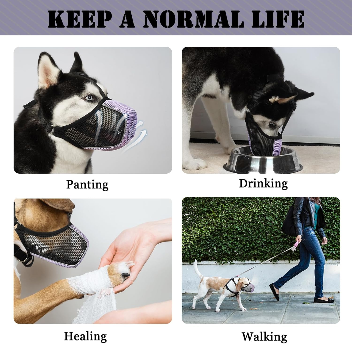 Mayerzon Bozal para perro, bozal suave de malla para perros grandes, medianos y pequeños, para carro, aseo y morder, bozal reflectante y