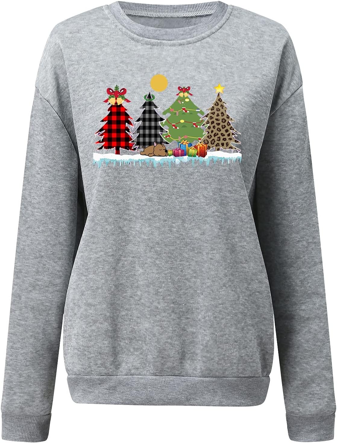 SNKSDGM Sudadera de manga larga con estampado navideño para mujer, cuello redondo, novedad