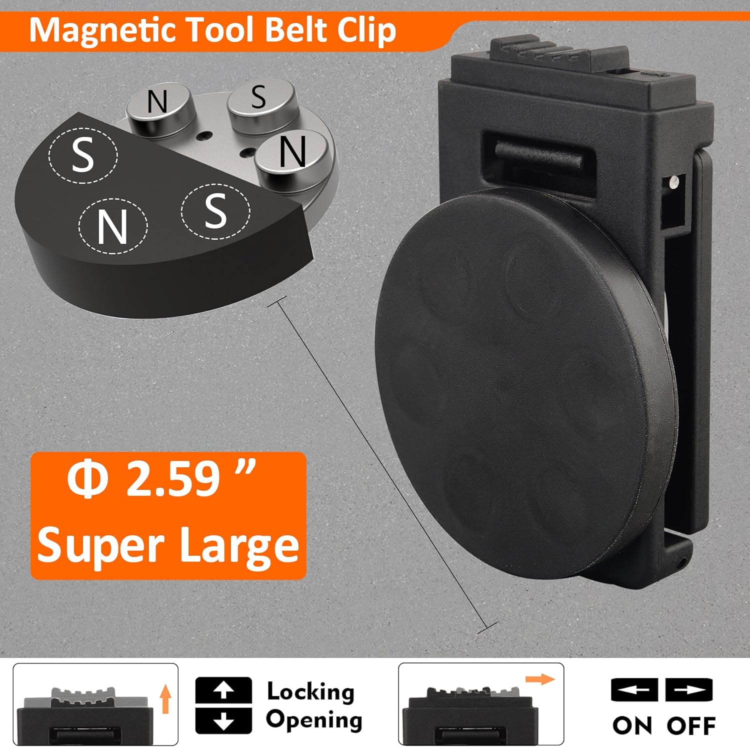 MUTUACTOR Clip de cinturón para funda de herramientas, soporte magnético resistente para clip de cinturón, antideslizante N52 fuerte clip magnético