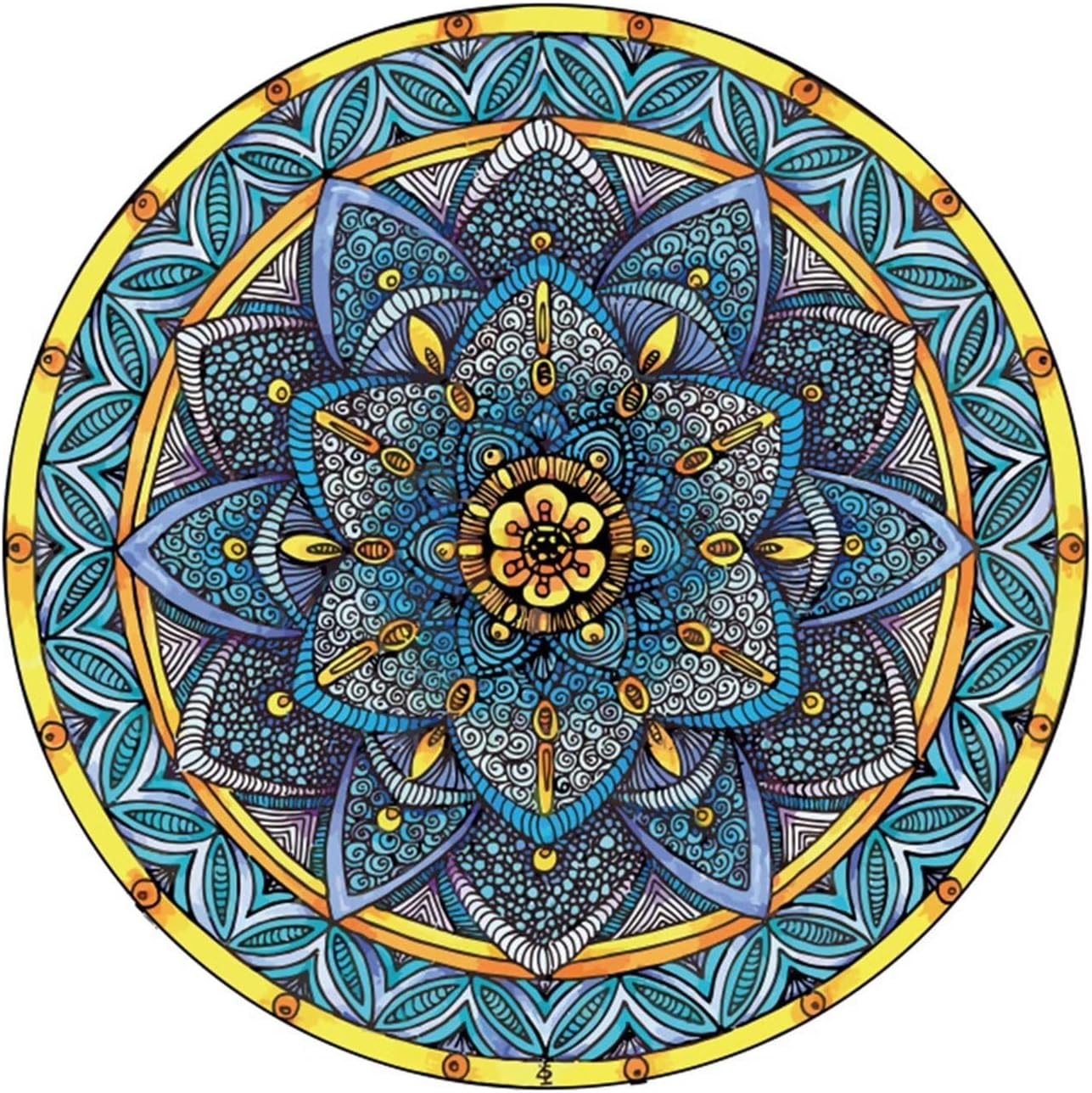 Alfombra redonda de 5 pies para sala de estar y comedor, diseño de mandala azul bohemio para interiores, tapete antideslizante floral para interiores