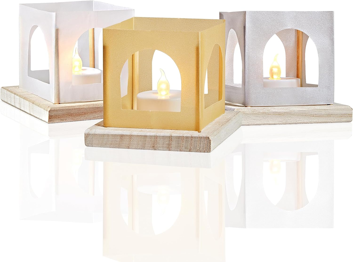 FueLye Paquete de 12 faroles decorativos de granja, mini linterna rectangular decorativa con velas LED sin llama para centro de mesa, Halloween,