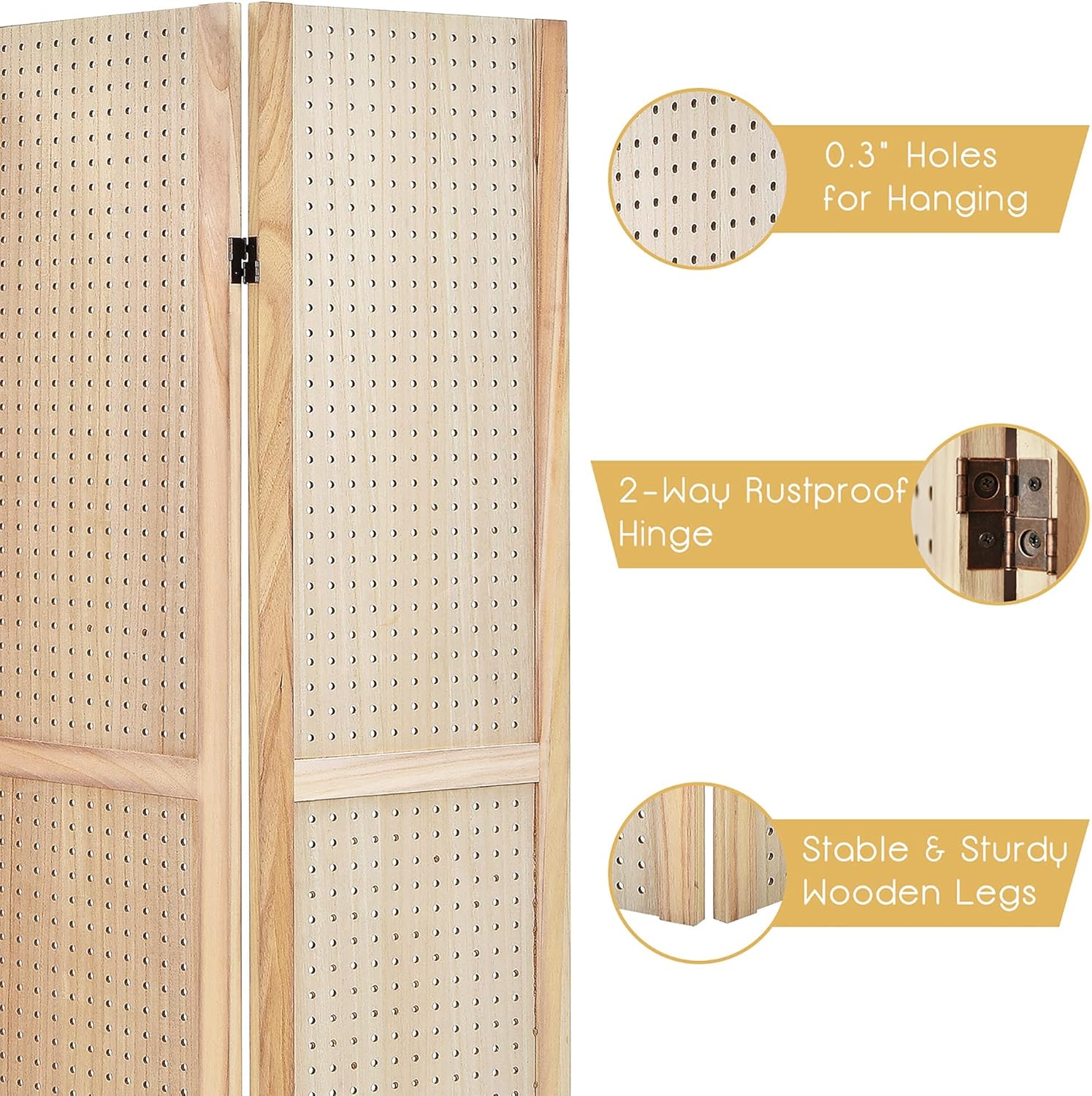 DORTALA Divisores de habitación de 4 paneles, divisor de pantalla de tablero de clavijas de 5 pies de alto para separación de habitaciones,