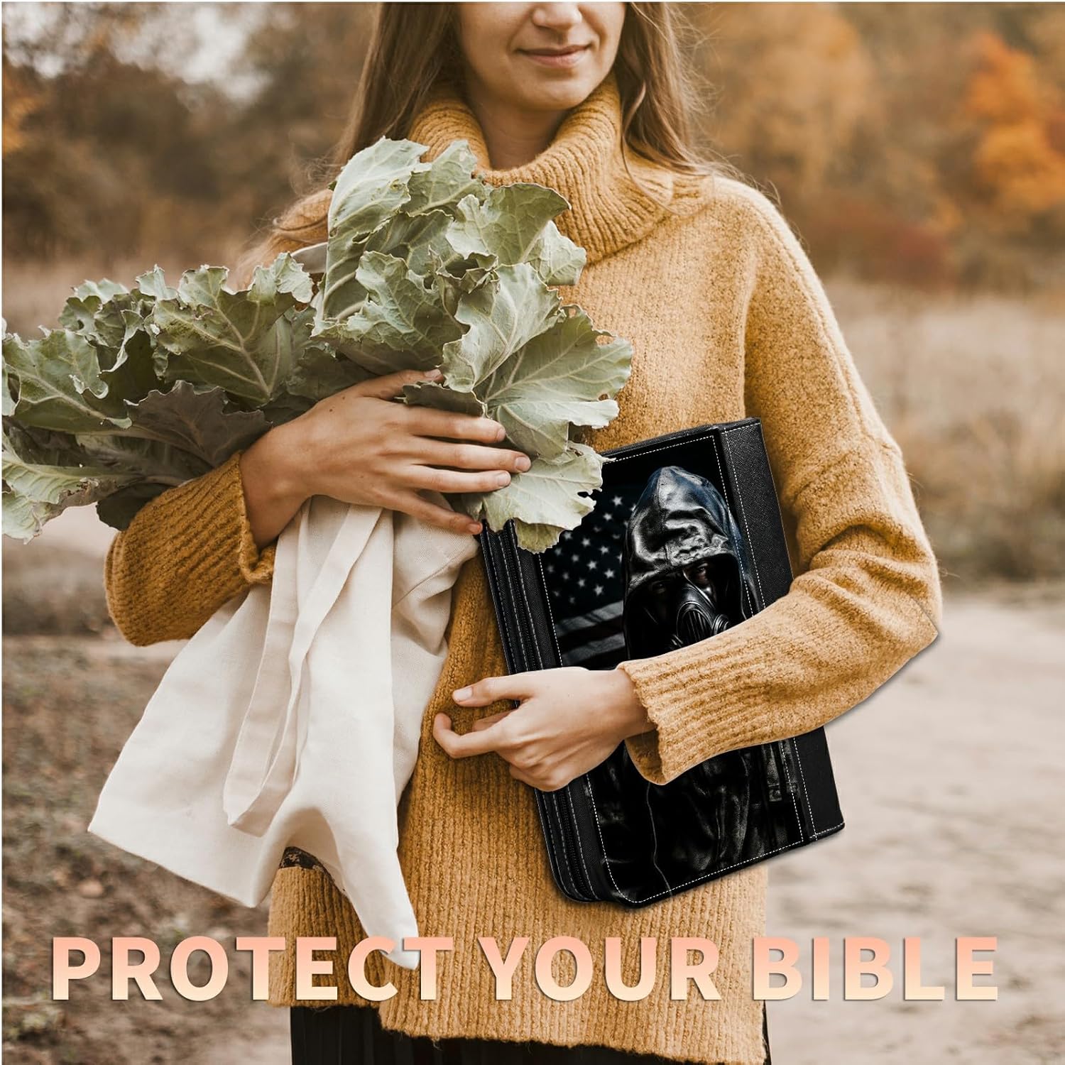 Funda de la Biblia de la bandera estadounidense de soldado + 2 marcadores de página en las esquinas del corazón, funda protectora de la Biblia