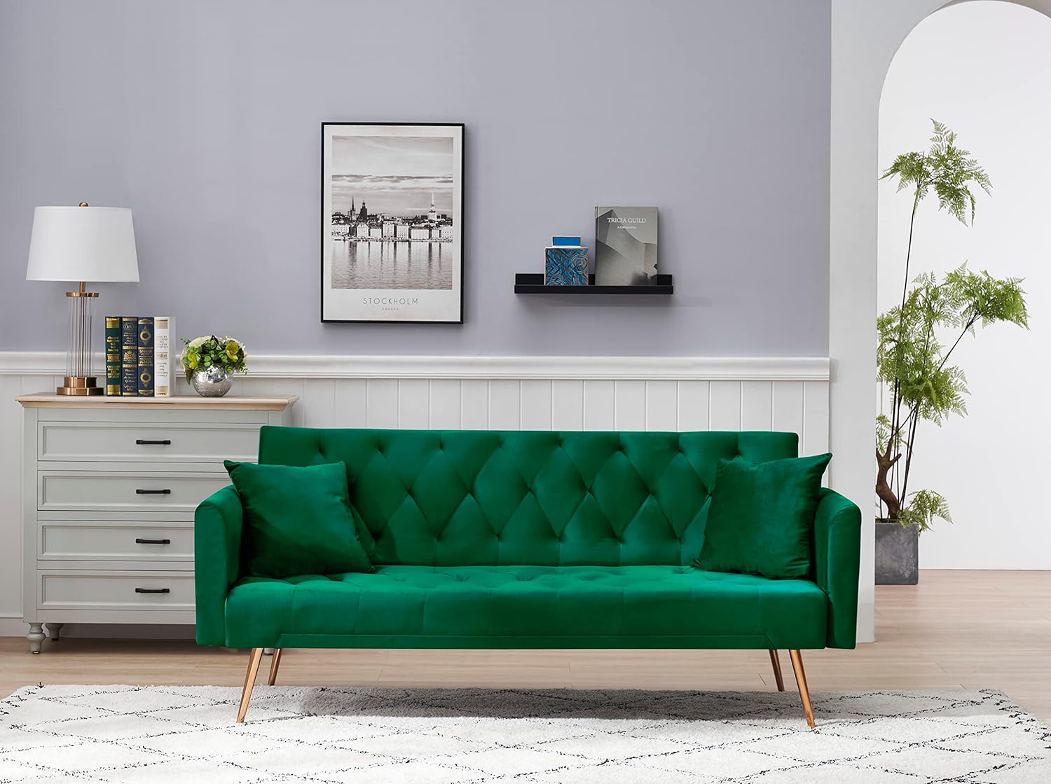 Comfy – Futón tapizado de terciopelo plegable para dormir, sofá biplaza convertible con 2 almohadas, sofá copetudo de 71 pulgadas y sofás con patas