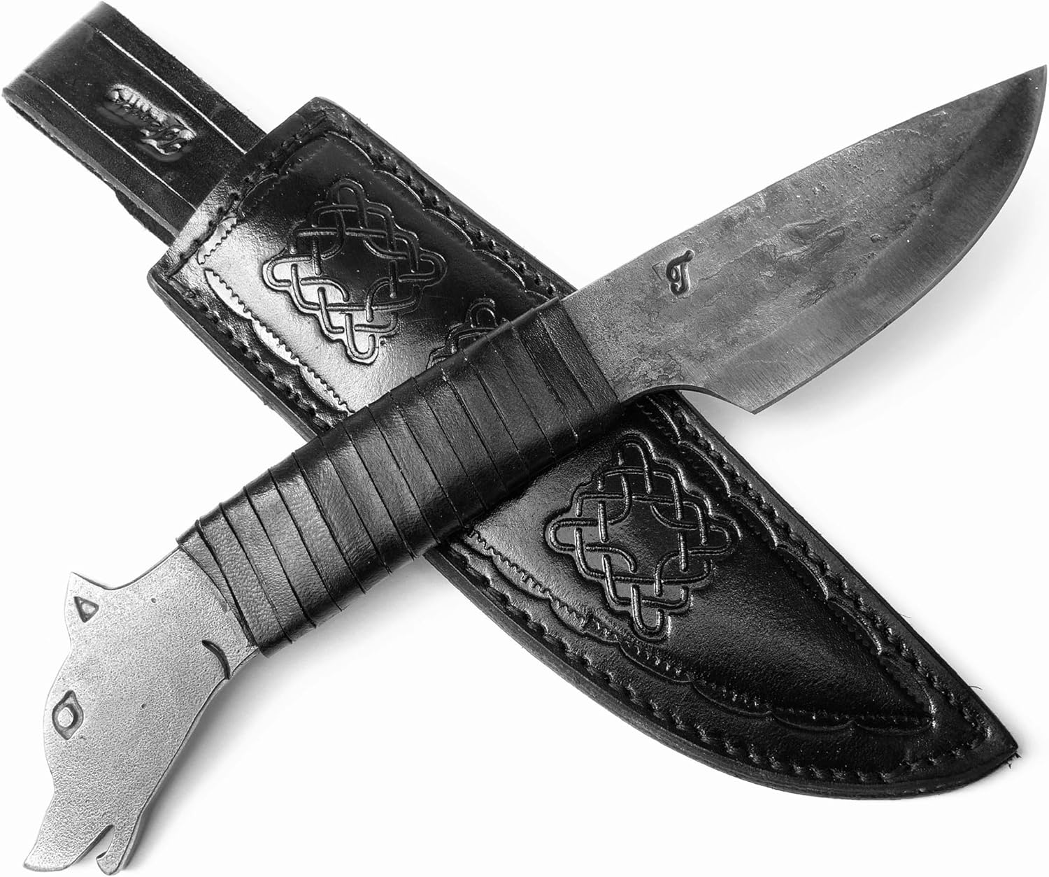 Toferner Cuchillo de regalo original – Lobo – Negro – Cuchillo forjado a mano – Deportes – Hoja endurecida a mano Hermoso producto. Longitud total