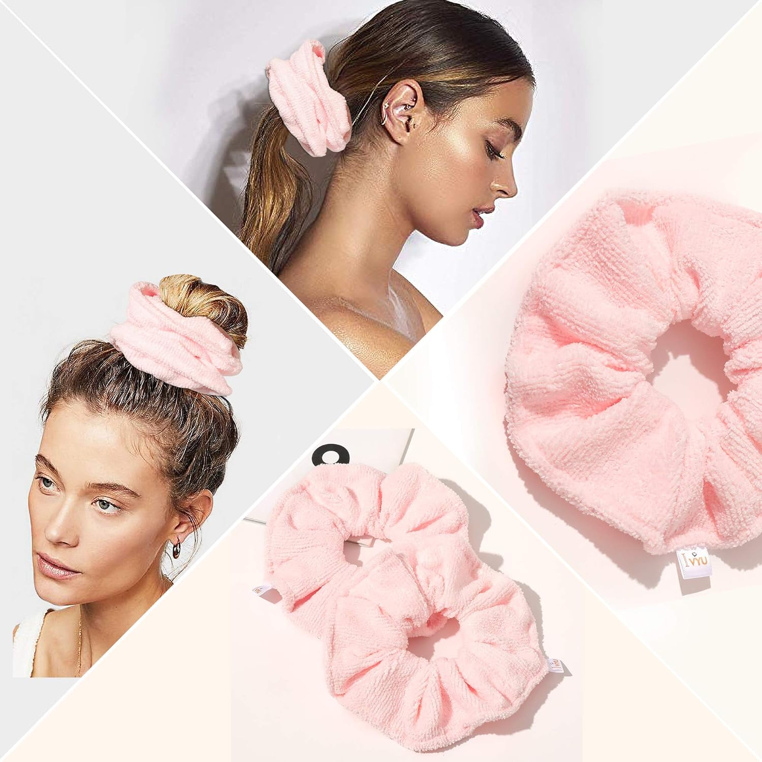 Ivyu Toalla de microfibra para secar el cabello, banda elástica grande de fibra para rizar el cabello para la ducha, productos para el cabello