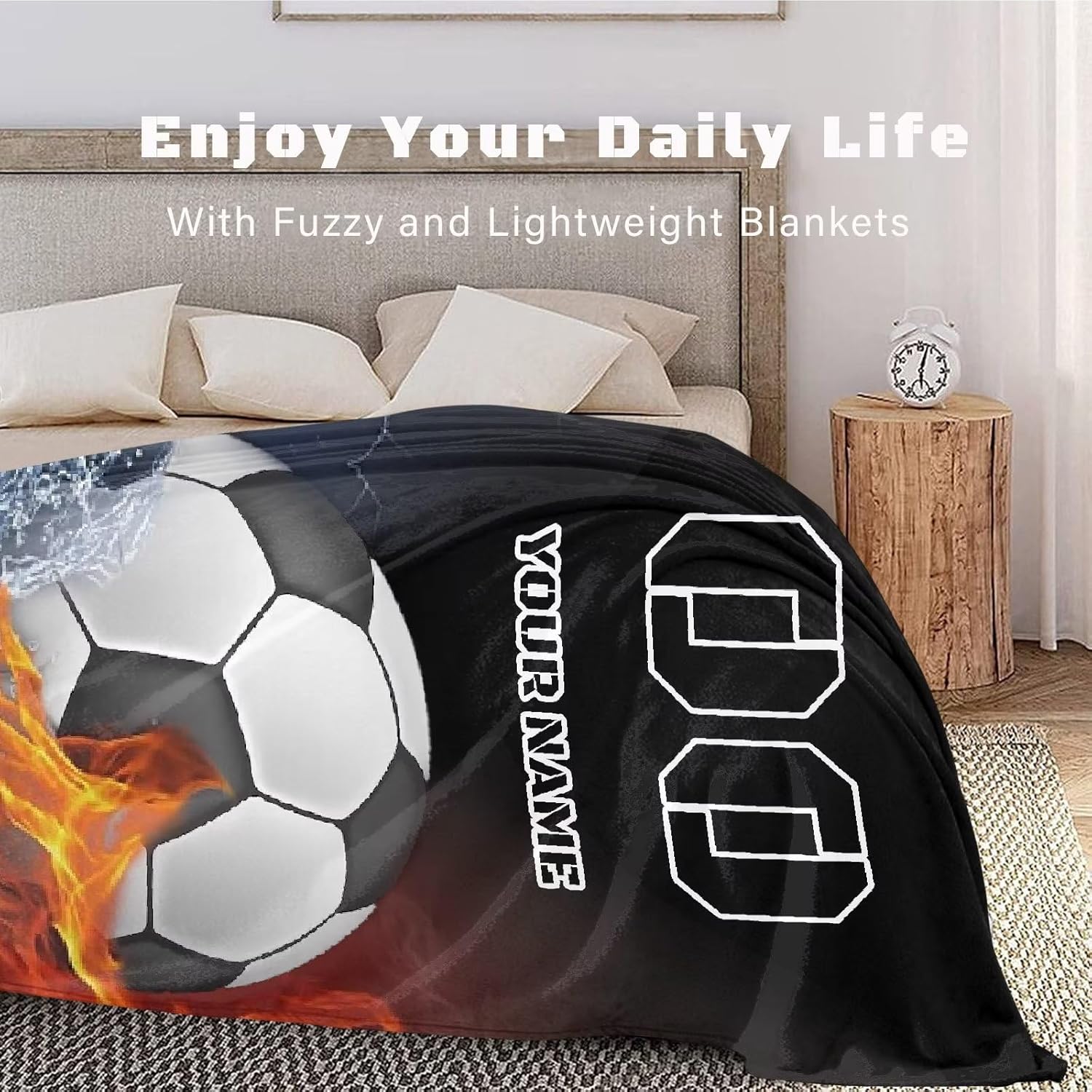 Tuoxiukan Manta de fútbol personalizada con nombre, manta personalizada para niñas y niños, mantas de números personalizados para equipo de fútbol,