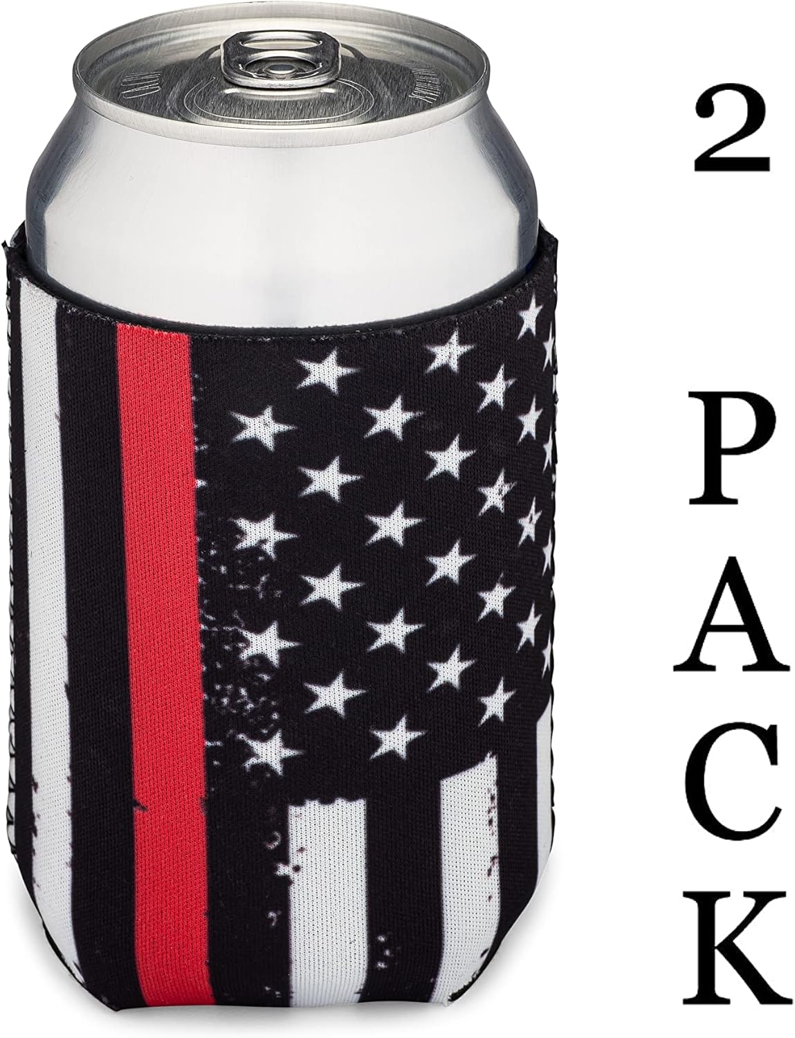 Thin Red Line – Juego de 2 fundas plegables para latas de cerveza y botellas para bebidas  Tamaño estándar de 12 onzas  Neopreno aislado de 0.118in