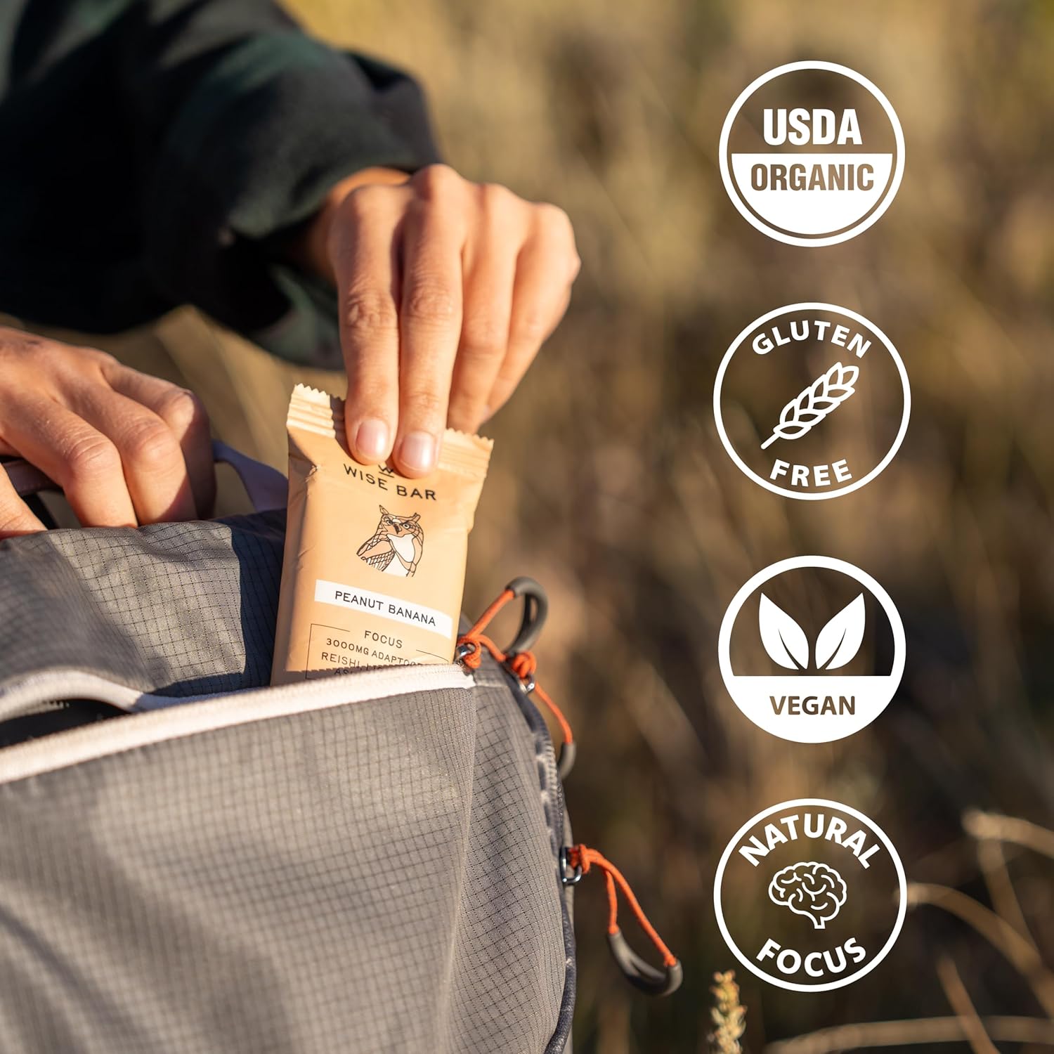 Wise Bar Adaptogen – Barras nutricionales de hongos  Sabor a plátano y mantequilla de maní  12 unidades  Dosis diaria completa de 3,000 mg de hongos