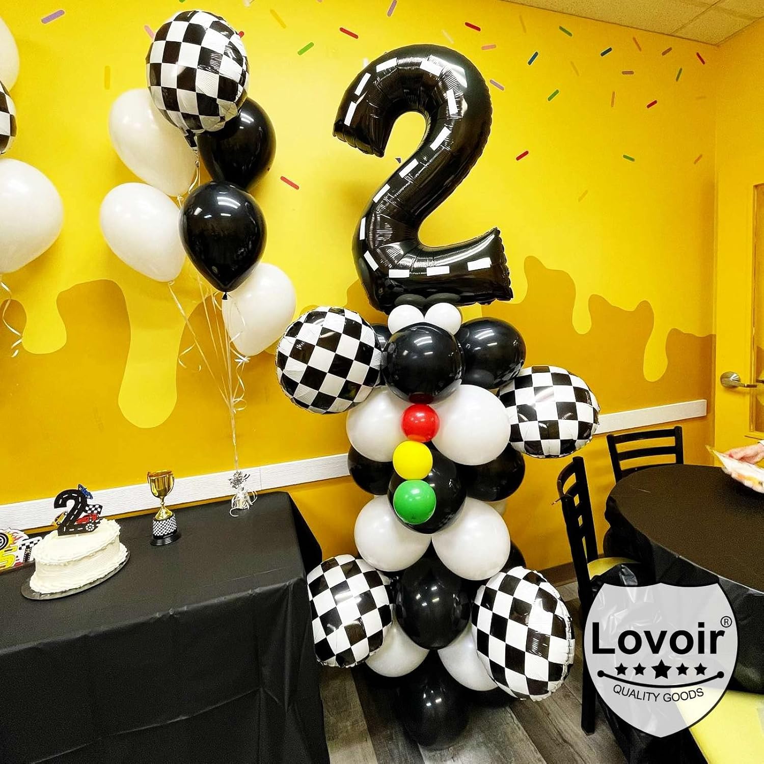 Globo negro número 2 de 40 pulgadas, globos de helio de tereftalato de polietileno de gran tamaño para niños, 2 auto de carreras, camión monstruo,
