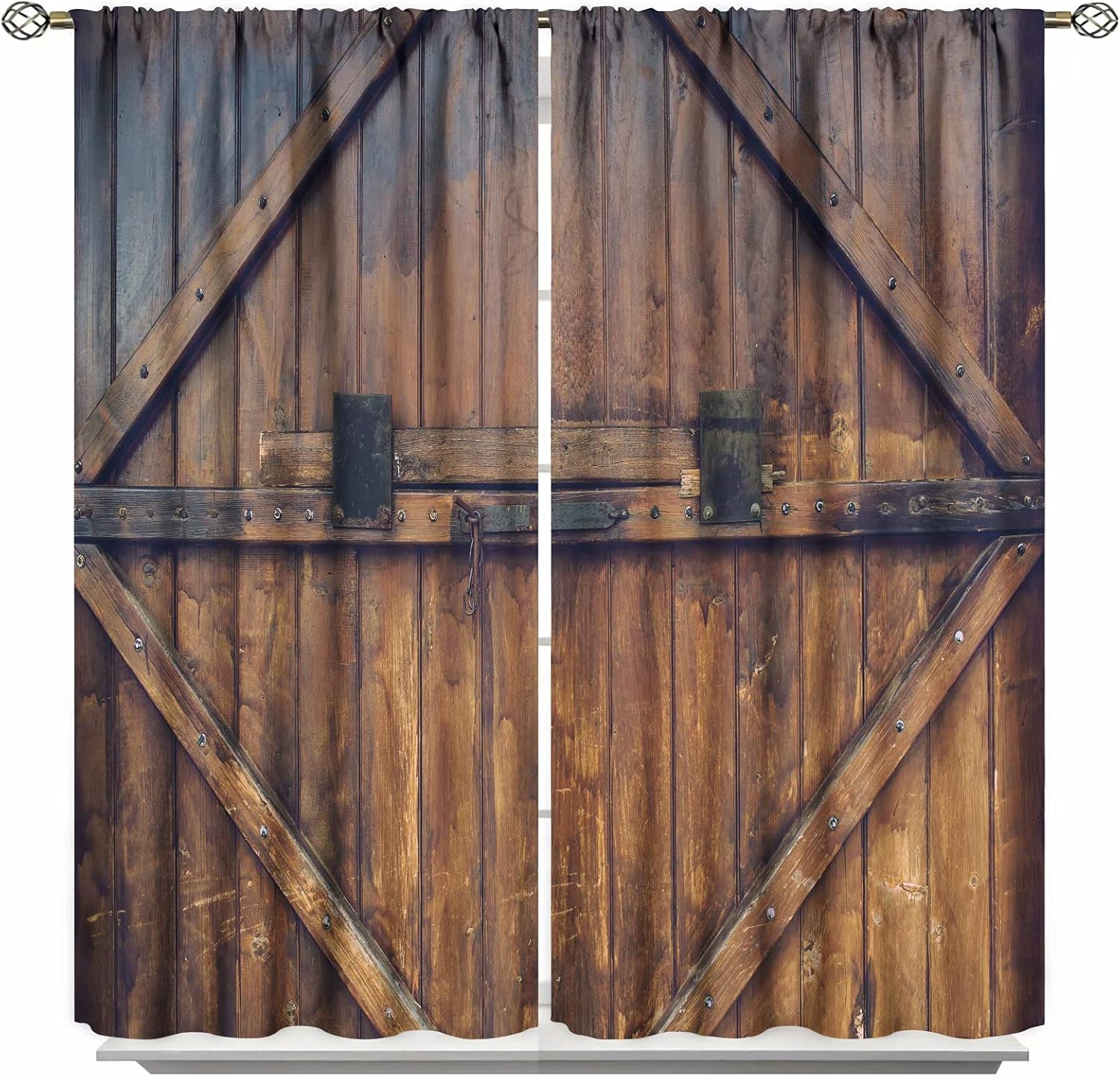 GY Cortinas opacas para dormitorio, puerta de granero de madera, oscurecimiento de habitación, aislamiento térmico, cortinas de tratamiento de
