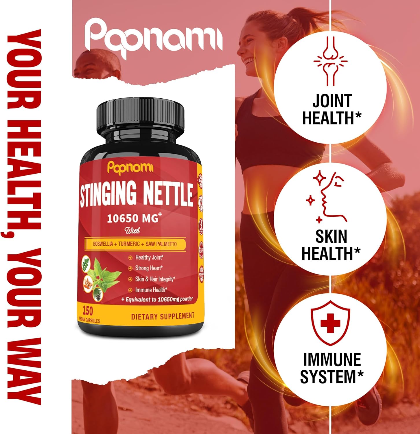 Cápsulas de extracto de ortiga picante de 10650 mg – 4 en 1 combinadas con boswellia, cúrcuma y palma enana americana – 150 unidades durante 5 meses