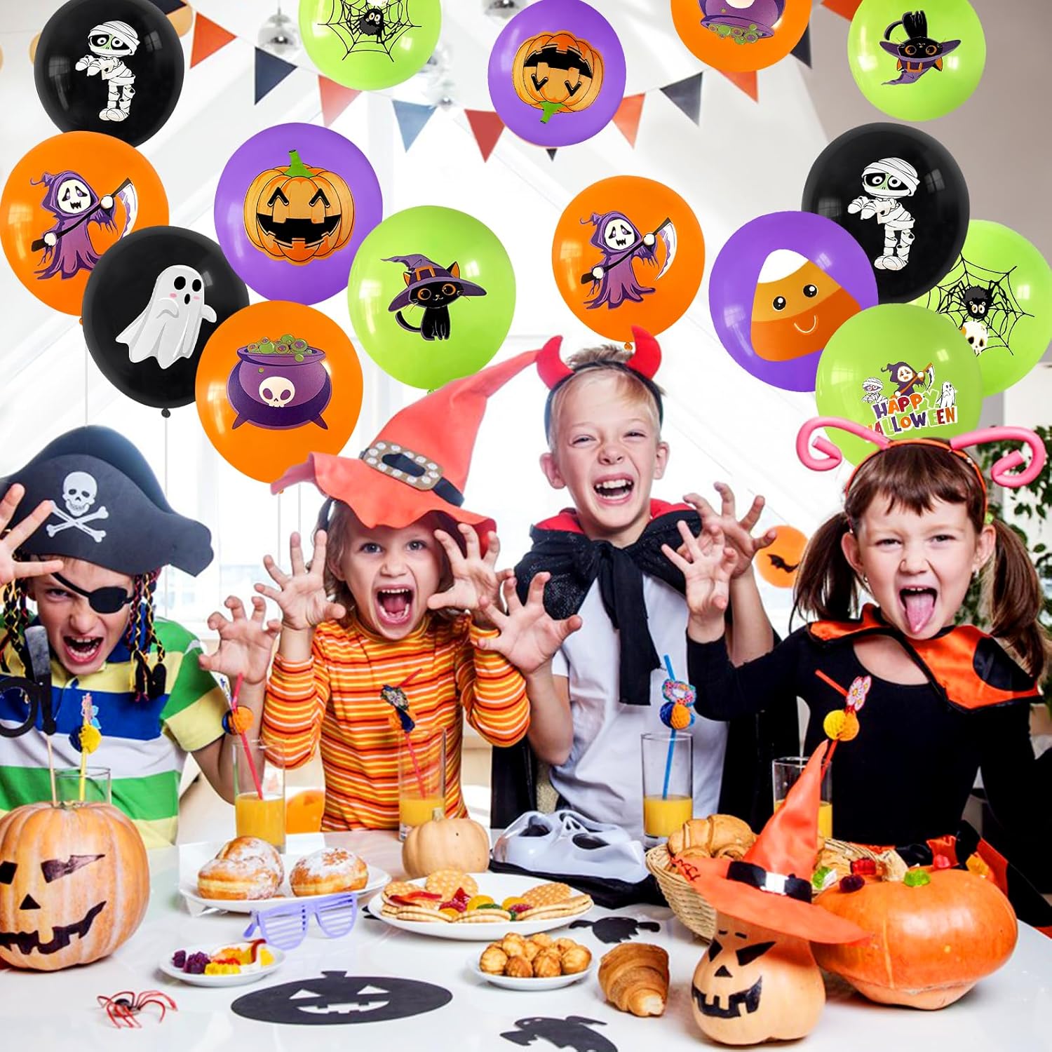 60 globos de fiesta de Halloween, globos de látex de Halloween de 12 pulgadas, globos de Halloween con calabaza, murciélago, araña, fantasma para