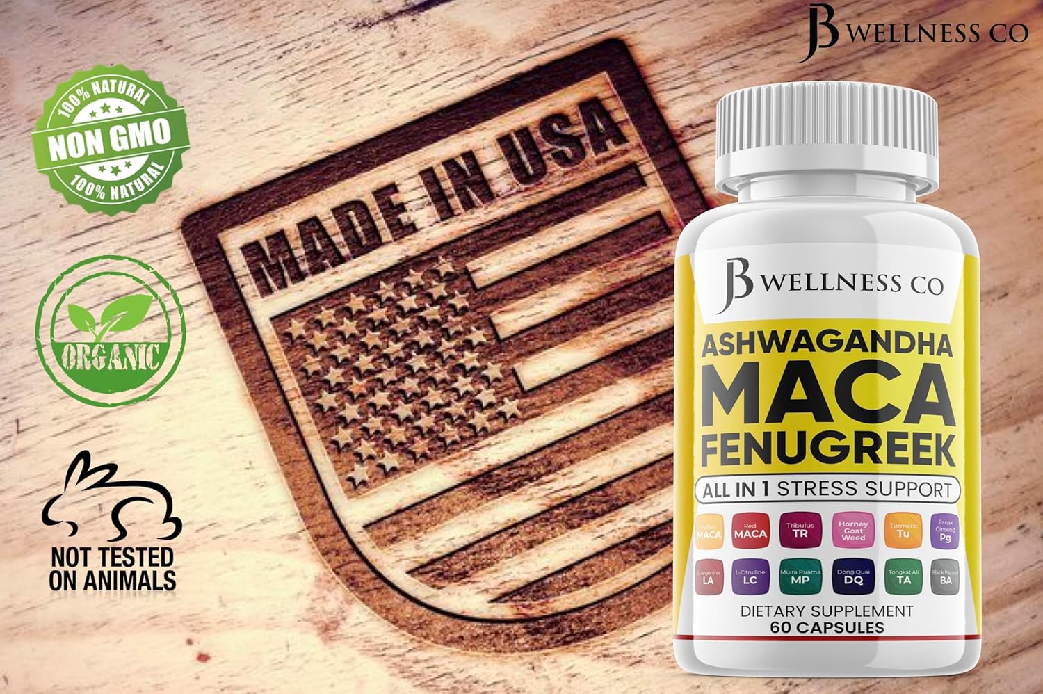 JB WELLNESS CO Ashwagandha 5000mg raíz de maca 5000mg Fenogreco 3000mg Suplemento con Tongkat Ali Ginseng – Ayuda con el estado de ánimo y la salud