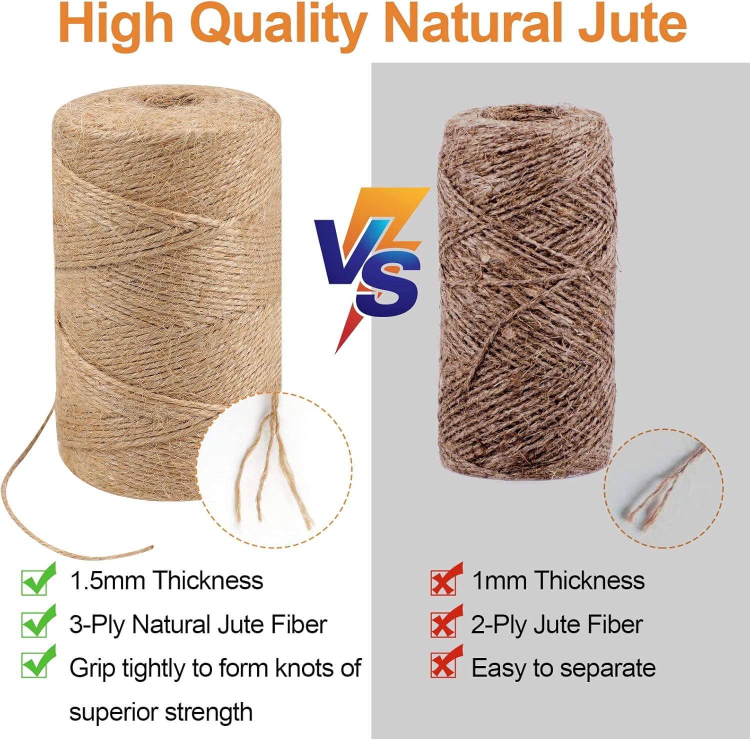 Cordel de yute natural de 492 pies, cuerda de cordel, cinta fina de cáñamo de 3 capas, cordel para plantas de jardinería, envoltura de regalos,