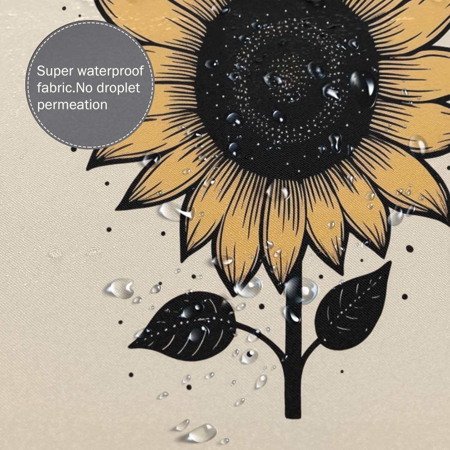 YLATY2371 – Cortina de ducha con diseño de girasoles para baño, pétalos florales amarillos, hojas negras, juego de cortina de ducha bohemia, tela