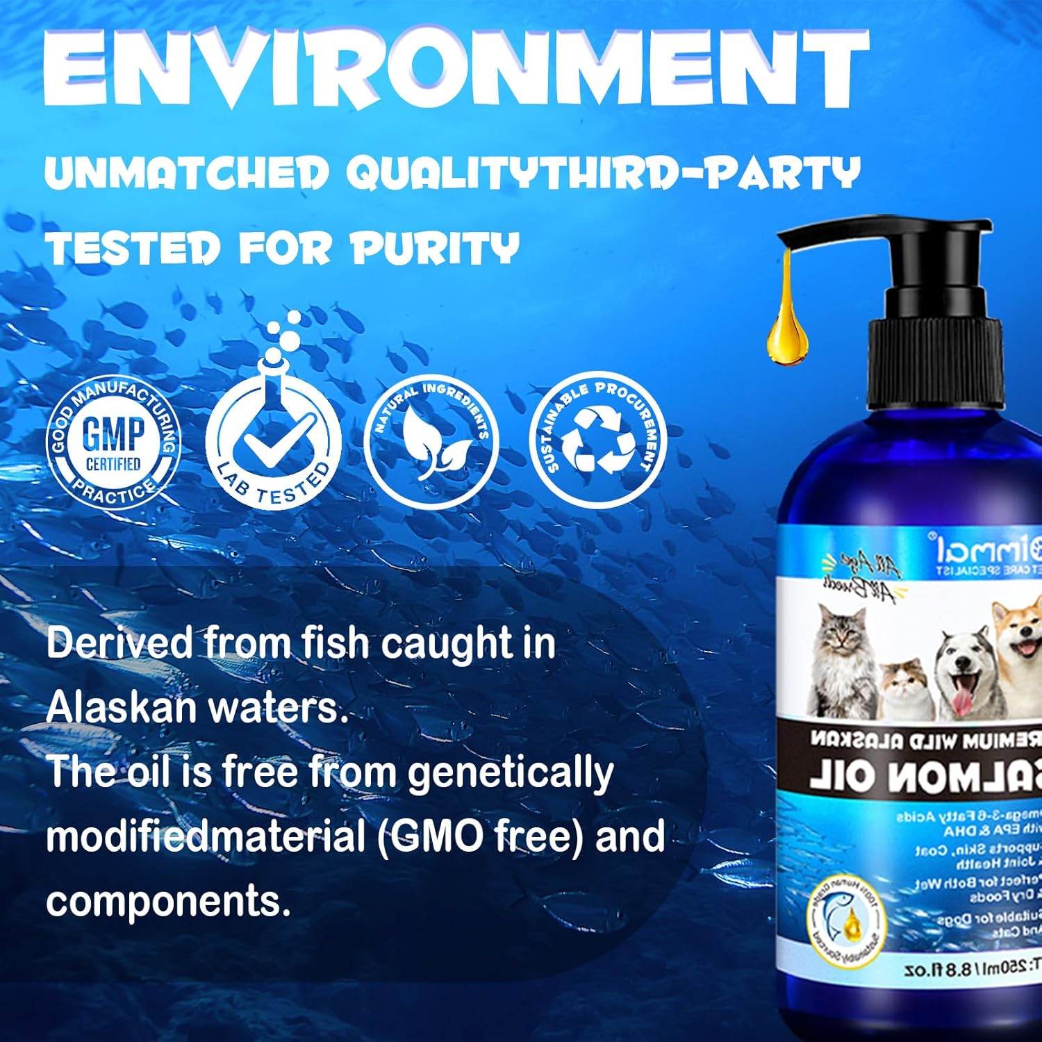 Aceite de salmón para perros, aceite de pescado para perros, alivia los arañazos y la función de las articulaciones, apoya la piel y el pelaje