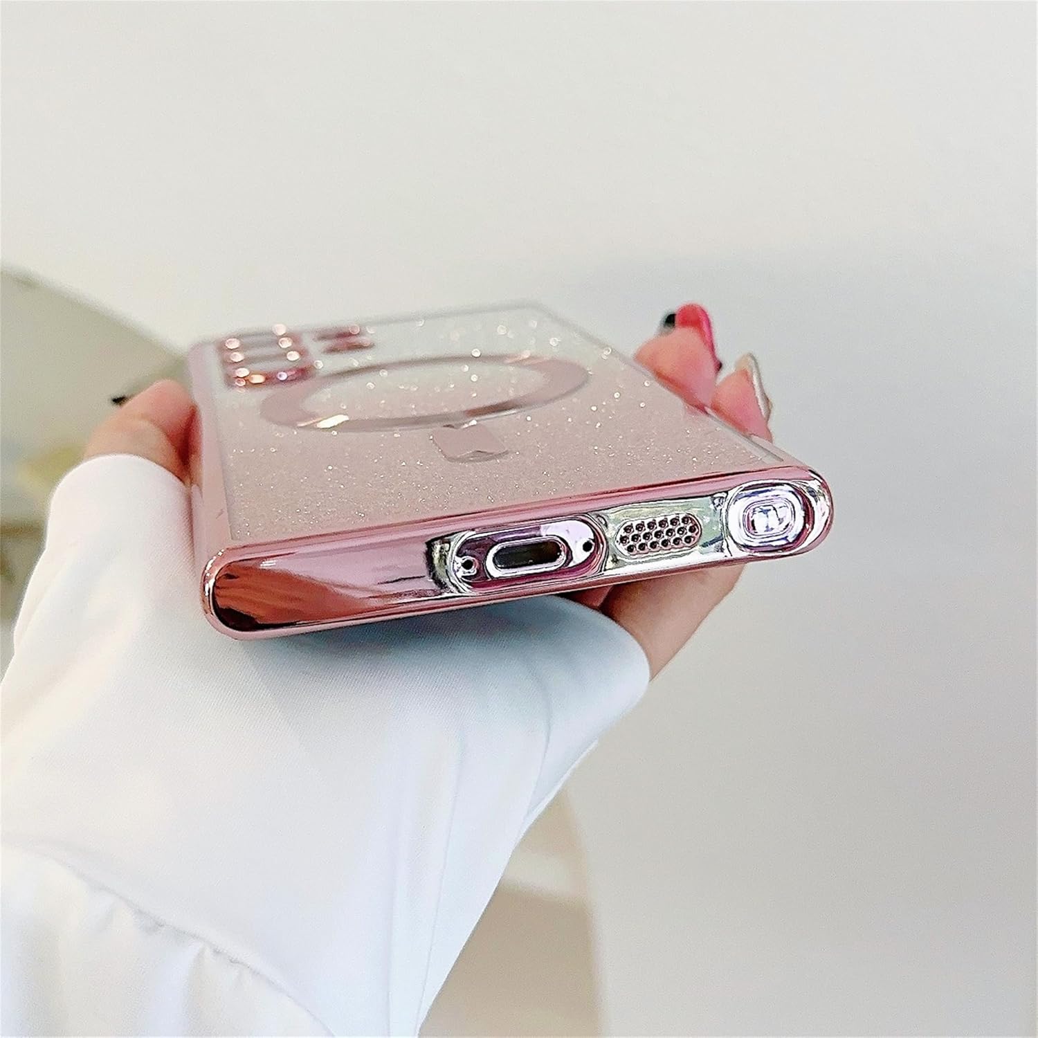 Funda magnética para Samsung Galaxy S23 ultra transparente, compatible con MagSafe galvanizada, bonita brillantina, antideslizante, resistente a los