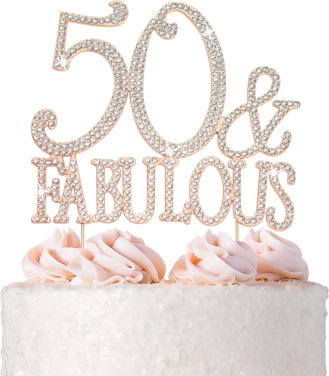 Decoración de 50 tartas  Metal de oro rosa de alta calidad  50 y fabuloso  Decoración brillante de diamantes de imitación para fiesta de cumpleaños