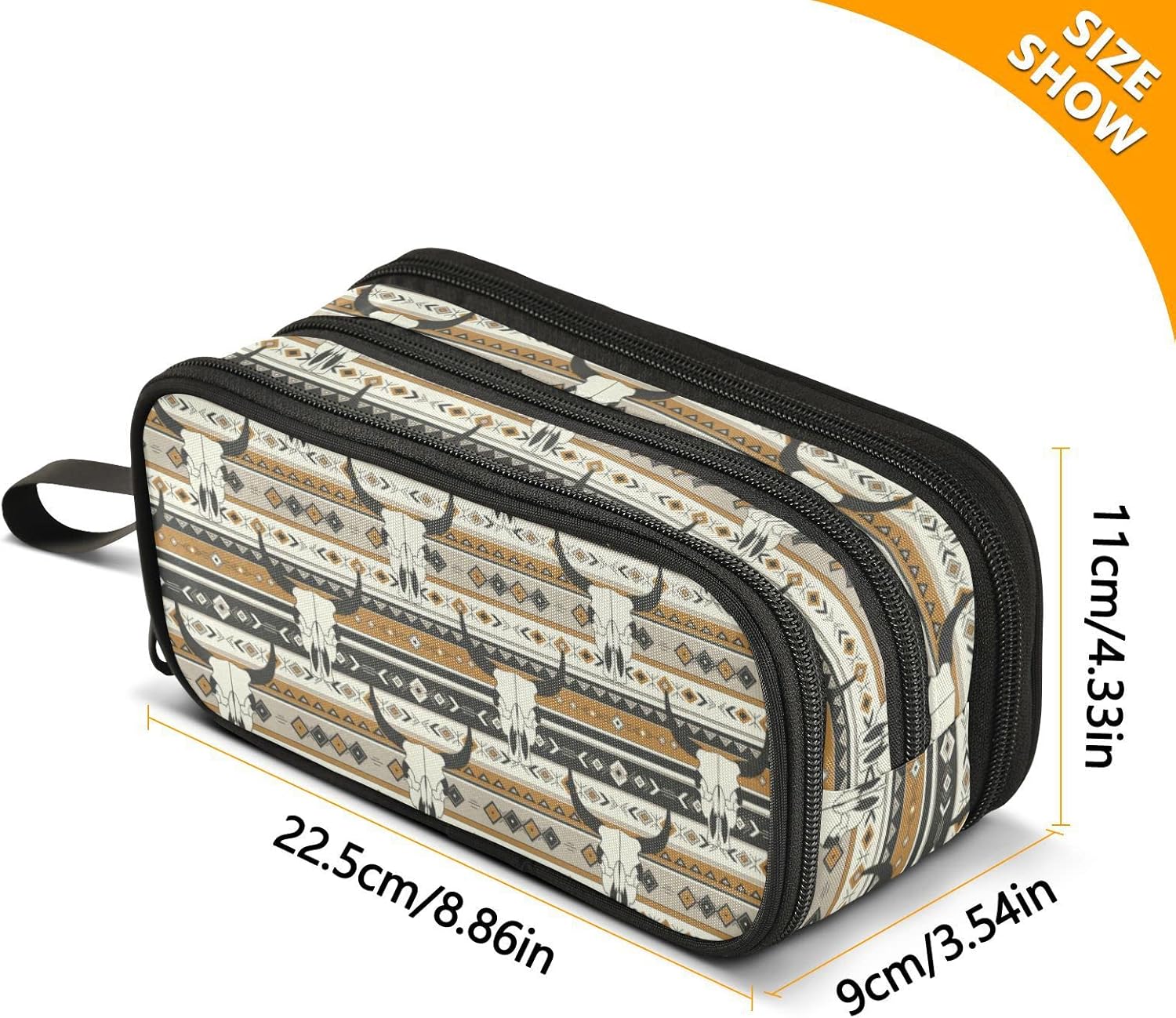 Fisyme Western Boho – Estuche para lápices de calaveras de toro de gran capacidad, estuche de maquillaje, organizador de papelería para escuela,