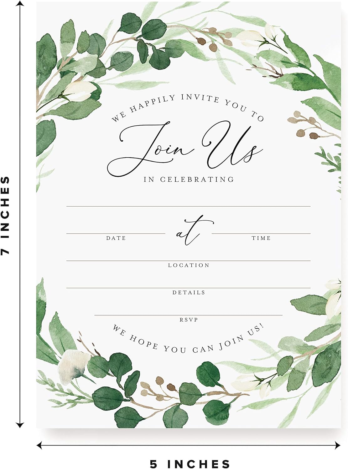 Bliss Collections Invitaciones con sobres para todas las ocasiones, invitaciones de vegetación de eucalipto perfectas para bodas, despedidas de
