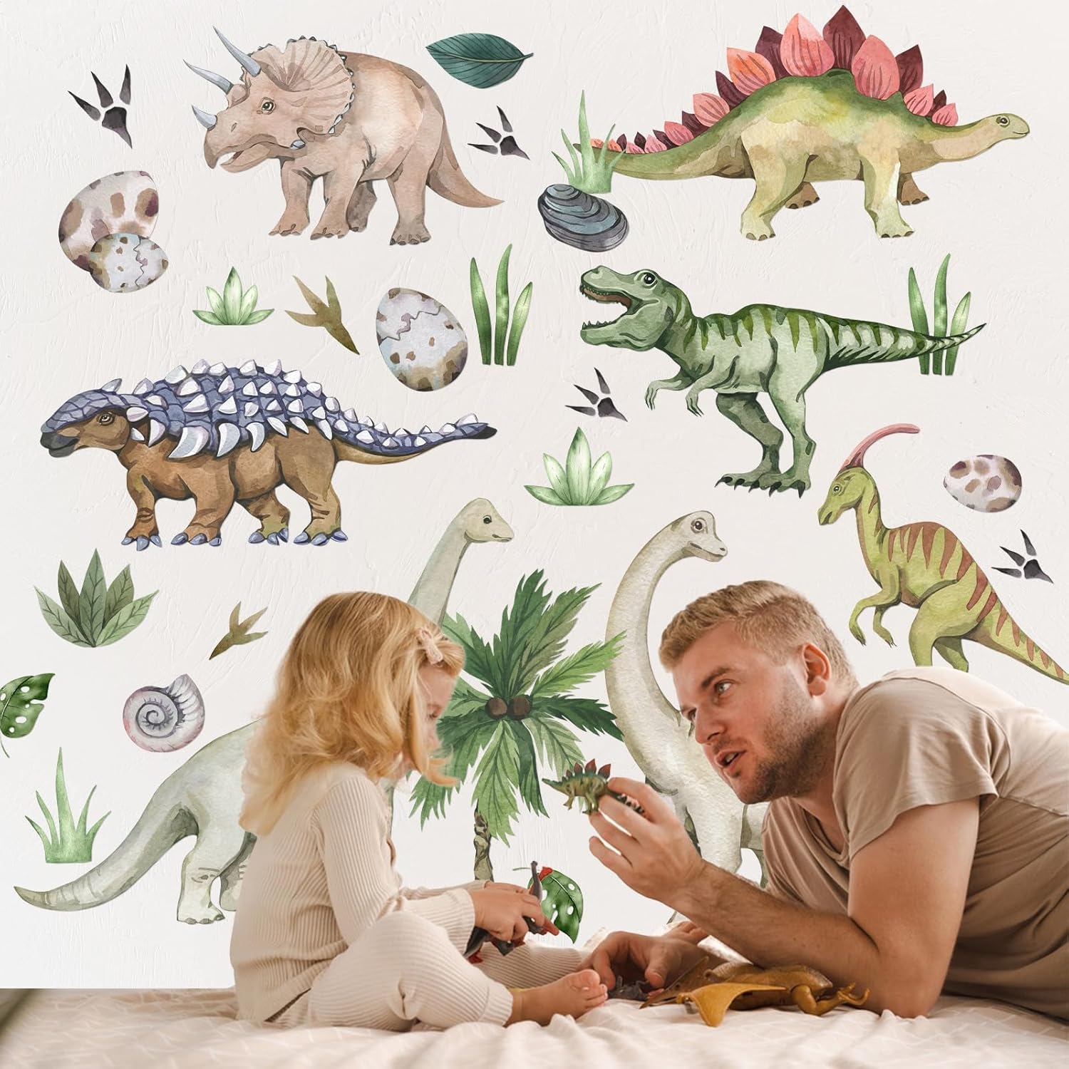 Calcomanías de pared de dinosaurio de acuarela, removibles, grandes, para despegar y pegar, calcomanías de plantas tropicales de cactus decoración