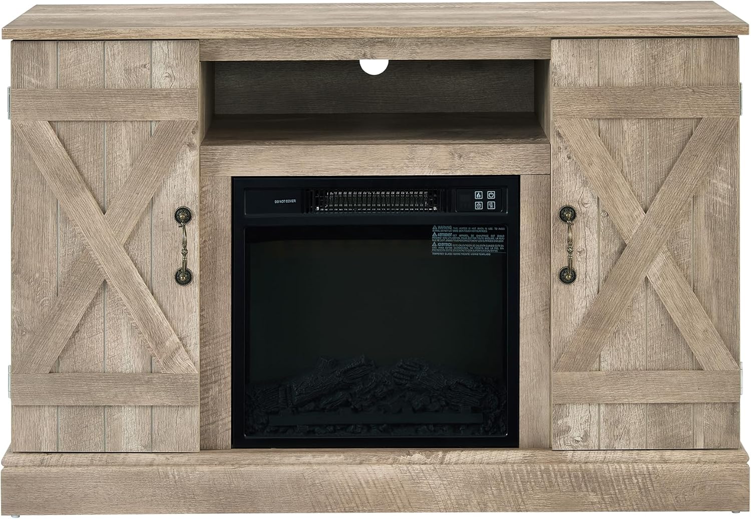 Chimenea eléctrica, soporte de TV de granja con chimenea, centro de entretenimiento de TV de 47 pulgadas con chimenea y puerta de granero para TV de