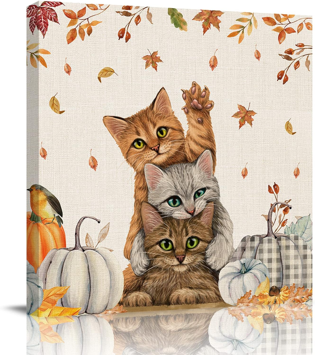 Chucoco Otoño Granja Gato Cuadrado Pinturas al óleo sobre lienzo Arte de pared de Acción de Gracias Animales Imágenes Impreso Obras de Arte con