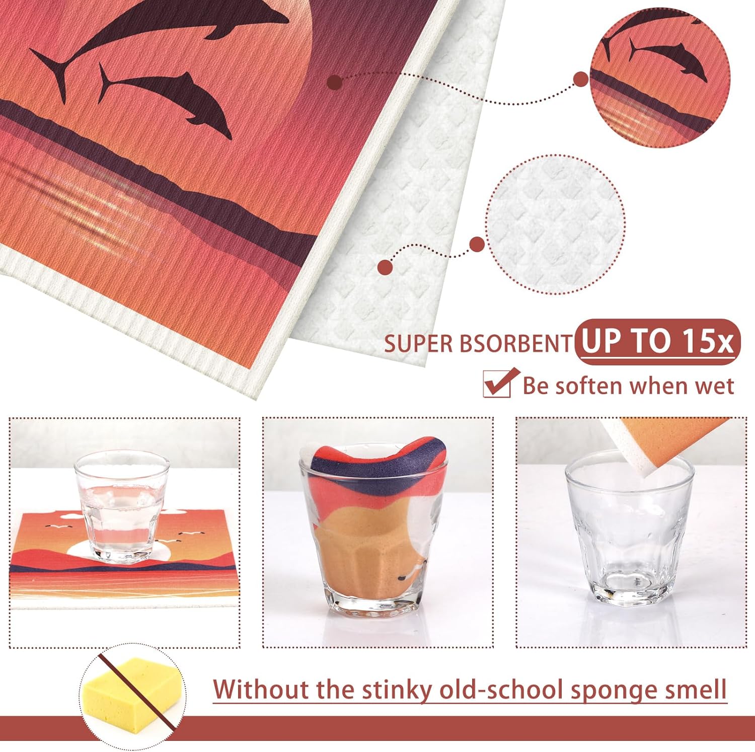 9 paños de cocina suecos absorbentes suecos para platos, flores, suaves, reutilizables, esponjas, de secado rápido, trapos de cocina (color simple,
