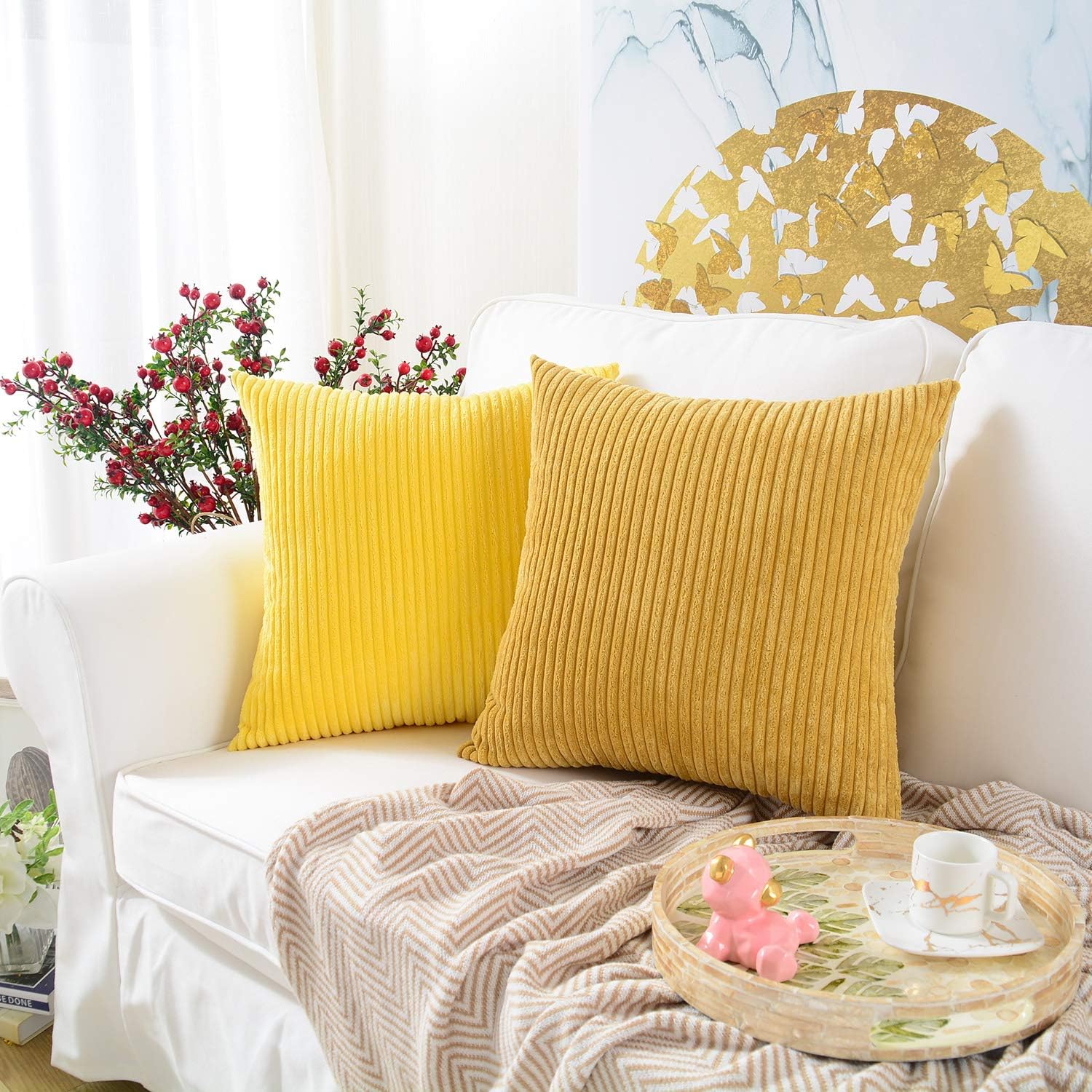 MERNETTE- Funda de cojín de pana, suave, decorativa, cuadrada, para decoración del hogar, para sofá, cama, silla