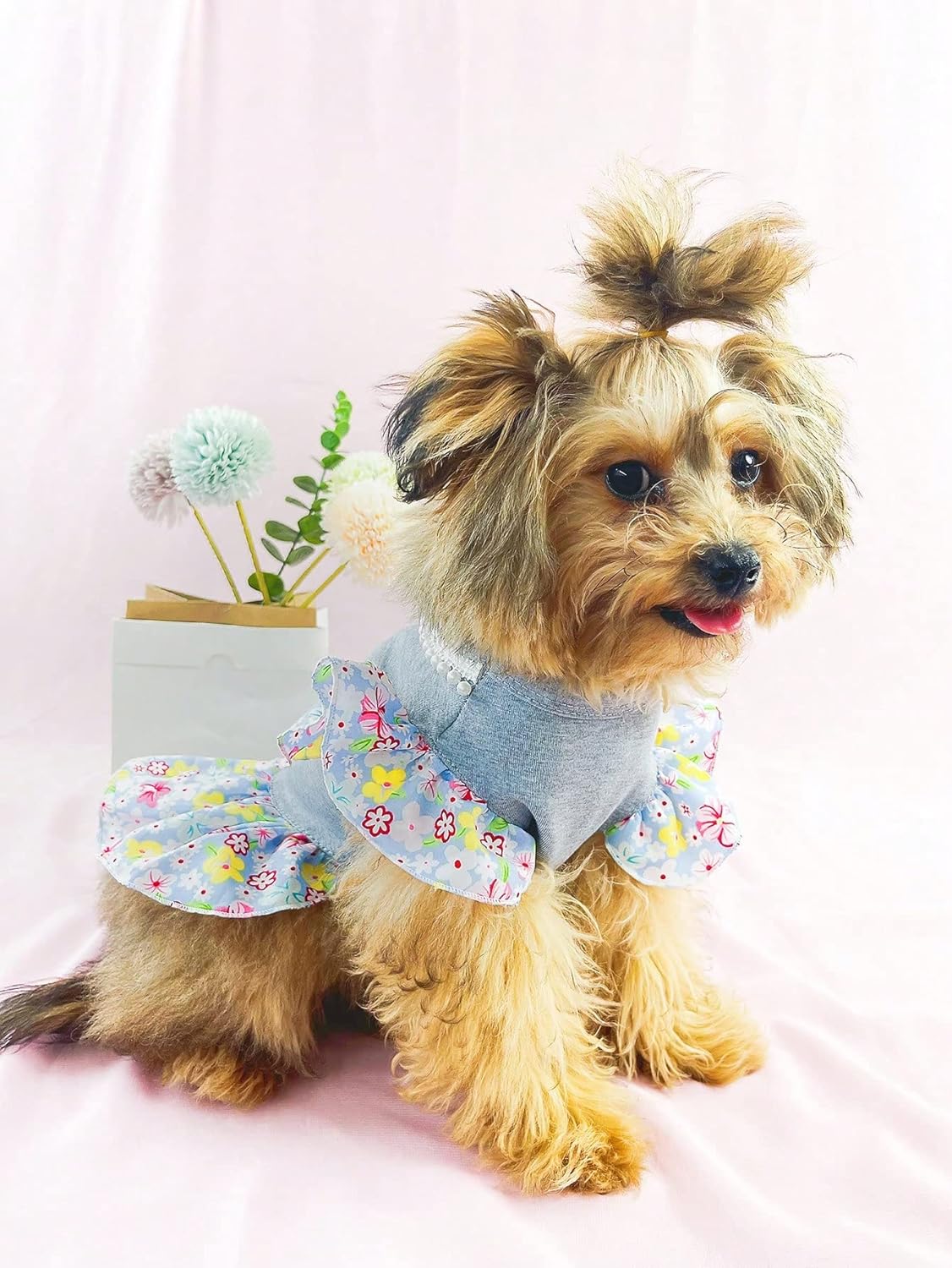 QWINEE Vestido de princesa para perro, gato, estampado floral, decoración de perlas, camisa para cachorro, falda, tutú, fiesta de verano,