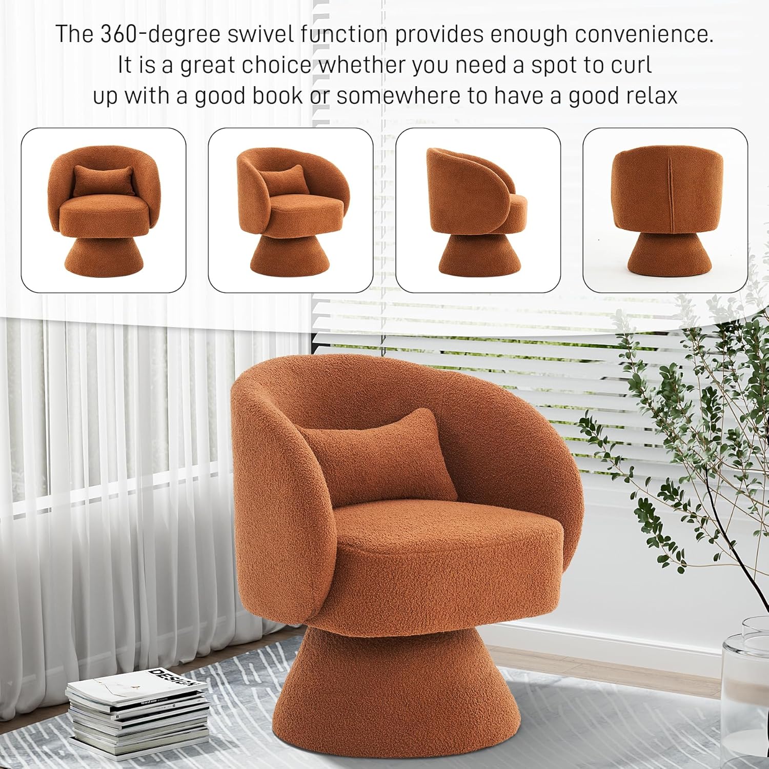OUYESSIR Sillas giratorias de barril, silla giratoria de 360 grados, silla redonda moderna con almohada, sillas de sala de estar de tela cómoda para