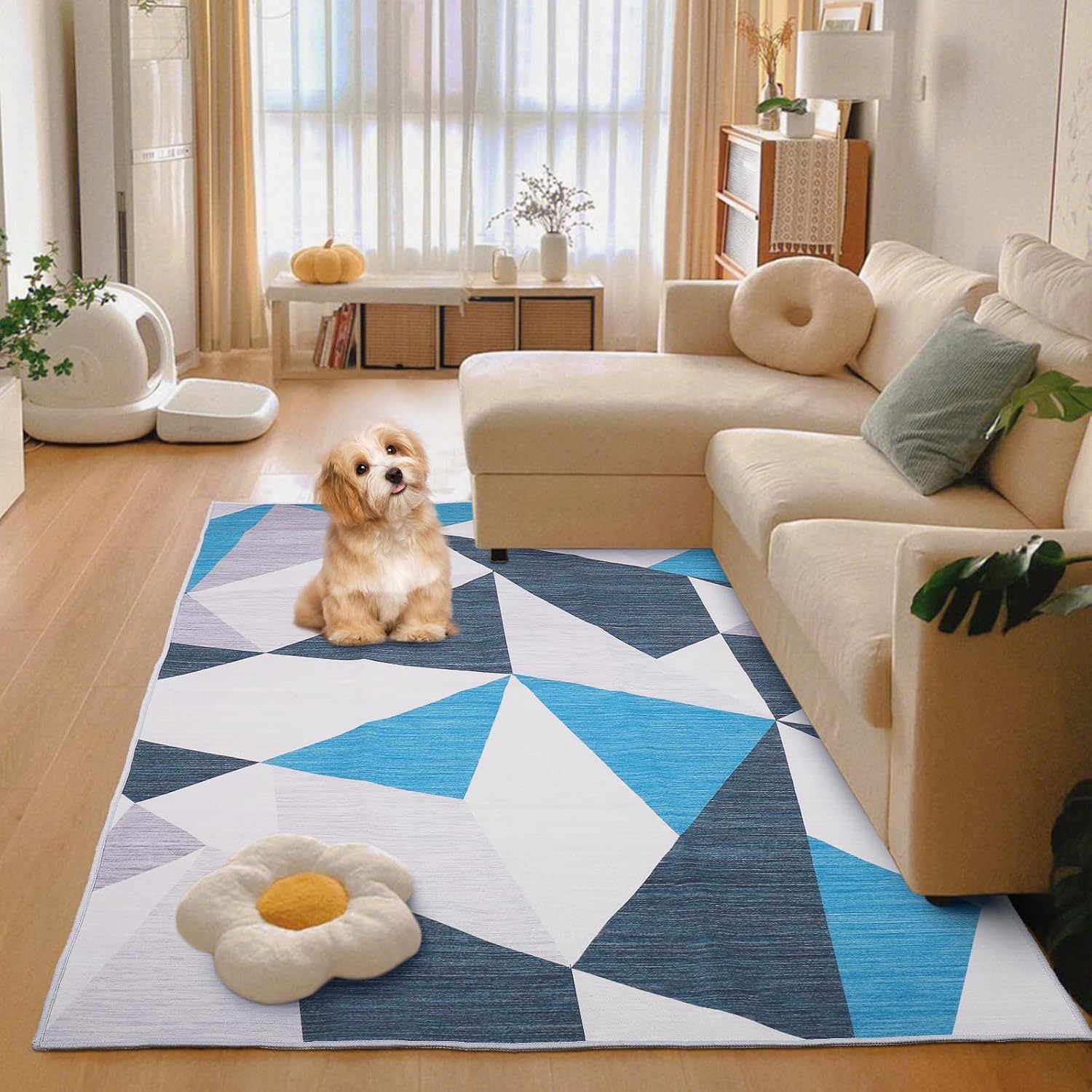 FACULX Alfombra de área de 5 x 7 pies, suave y moderna, con parte trasera de goma antideslizante, lavable a máquina para comedor, hogar, oficina,