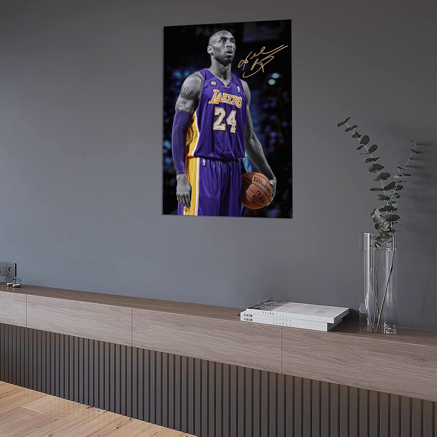 BREN Kobe Bryant – Póster de arte firmado con estrella de baloncesto y leyenda de baloncesto, arte de pared, sin marco, 12 x 18 pulgadas, para