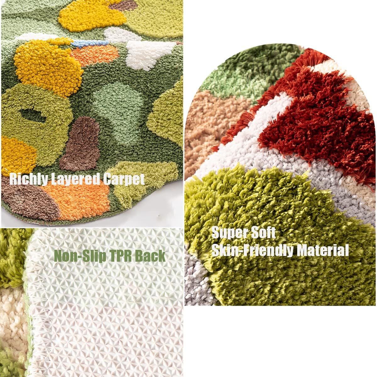 Moss Rug 3D estéreo irregular, alfombra de pasillo, bonita alfombra de baño verde, antideslizante, suave, lanuda y absorbente, para dormitorio,