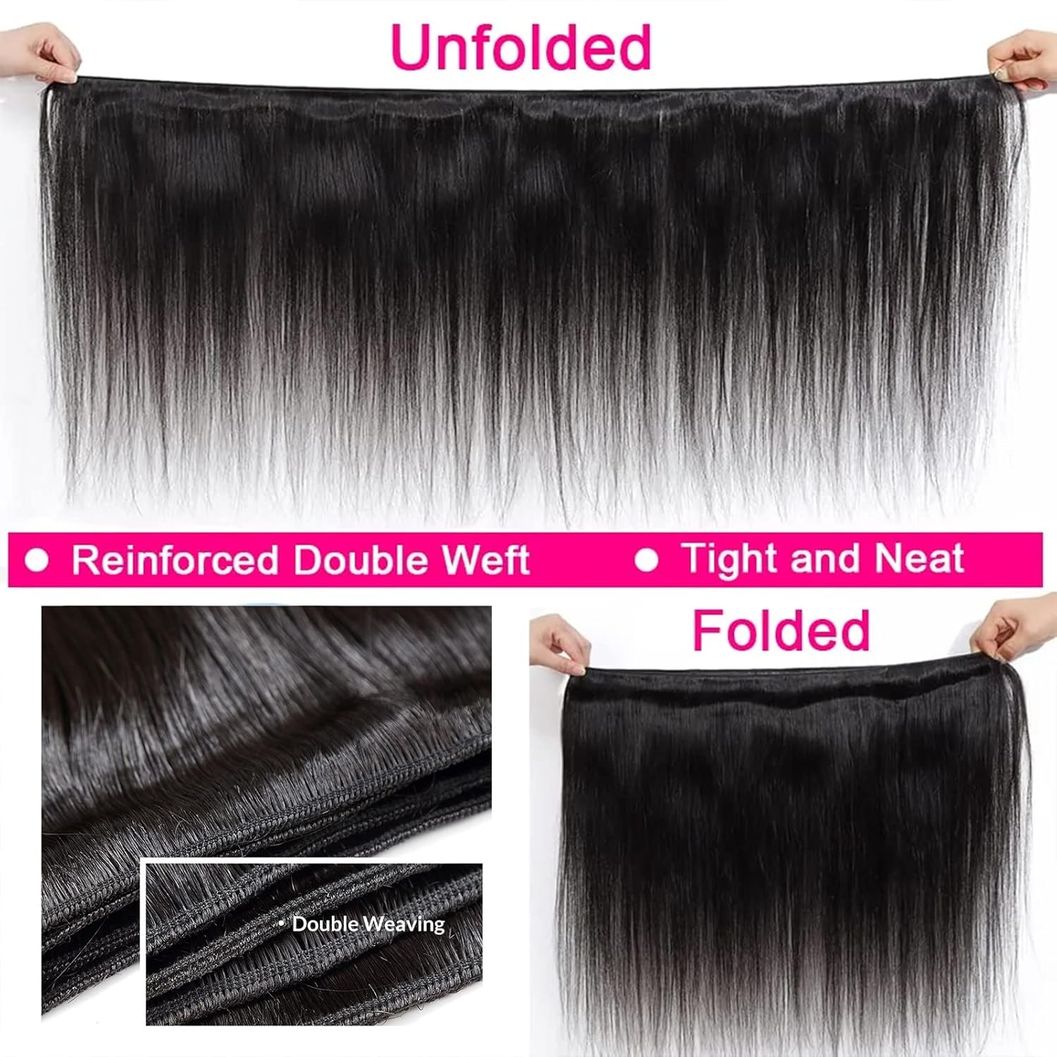 Paquetes de cabello humano 10A, un solo cabello humano lacio y sedoso para mujeres negras, 14 pulgadas, 100% sin procesar, virgen, sin procesar,