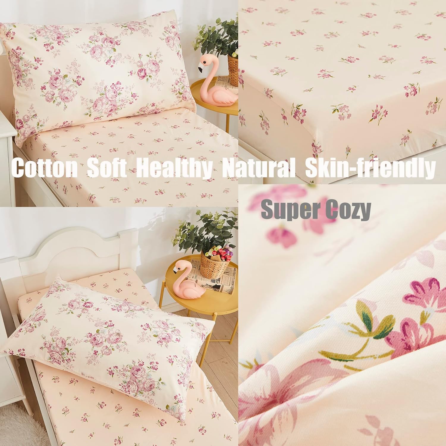 Brandream Juego de ropa de cama para niñas pequeñas, juego de sábanas de 4 piezas en una bolsa, ropa de cama de princesa para niños con sábana