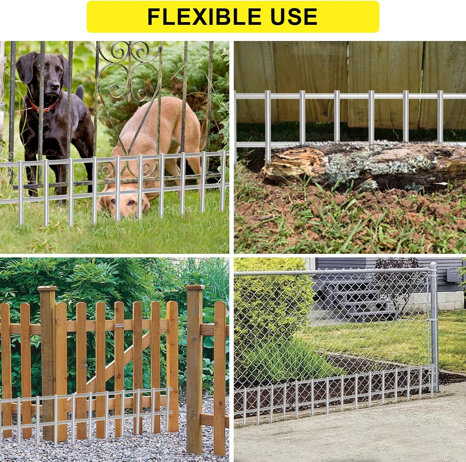 Paquete de 4 vallas de barrera de animales subterráneas decorativas para jardín de 20 x 15 pulgadas, 4 calibres de acero galvanizado, estacas de