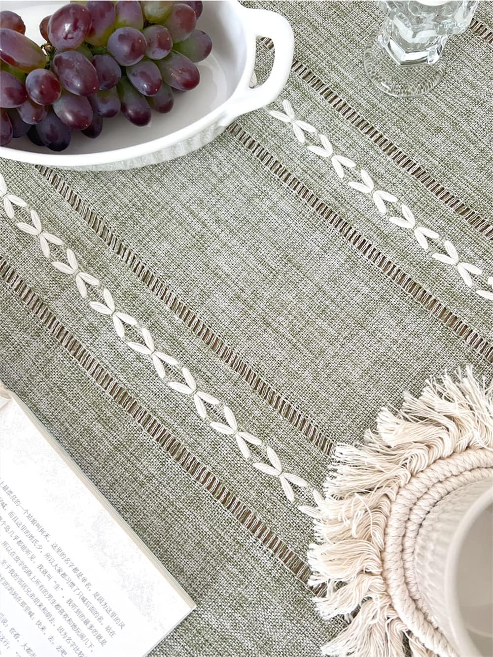 Mantel cuadrado verde de lino de algodón, funda de mesa bohemia pesada de granja, mantel cuadrado lavable para fiestas, cocina, comedor, picnic,