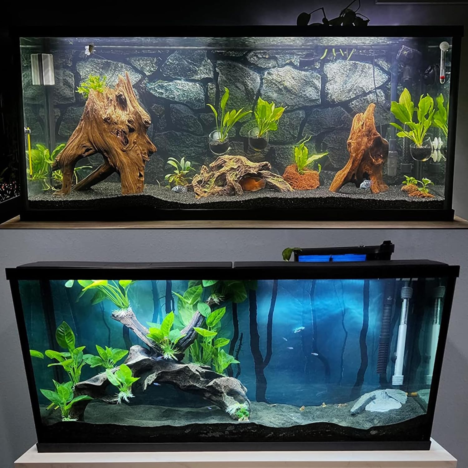 Fondo de peces Papel de doble cara 3D Piedra y árboles Acuario Fondo Imagen 16 “x 40” Fondo de pecera