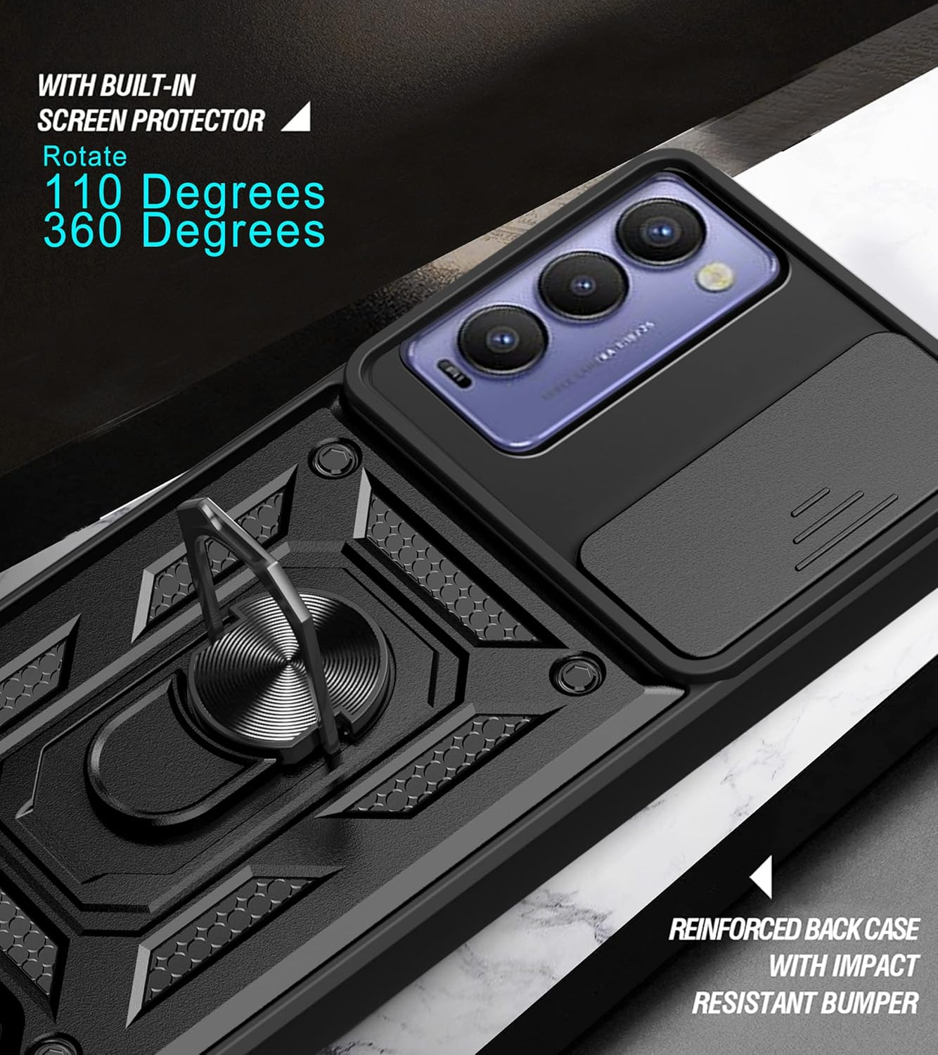Compatible con Tecno Camon 18 P Carcasa de soporte, con cubierta deslizante para lente de cámara compatible con Tecno Camon 18P CH7n CH7  Camon 18