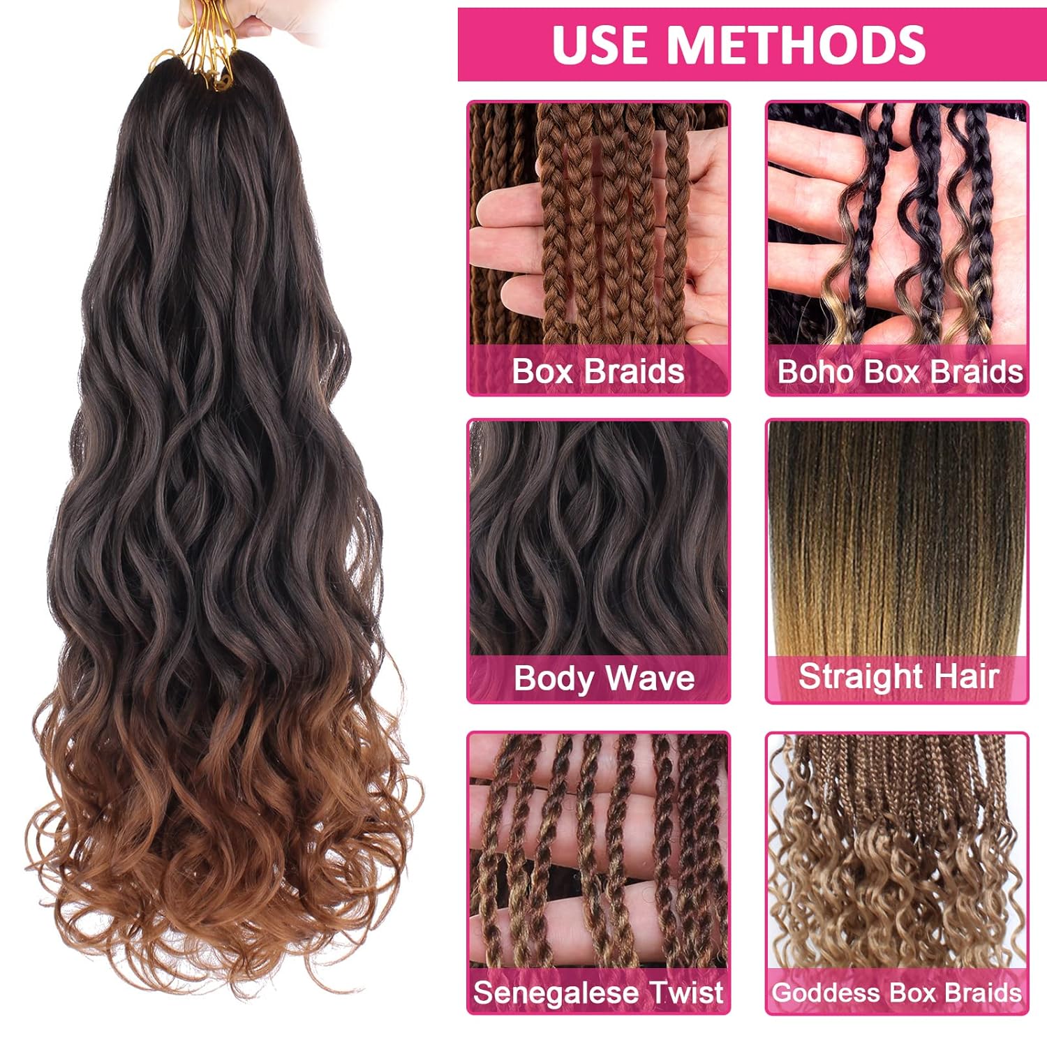 Unionbeauty – Cabello trenzado francés de 22 pulgadas, ondulado con volumen, cabello rizado preestirado, trenzas francesas, 8 paquetes de trenzas