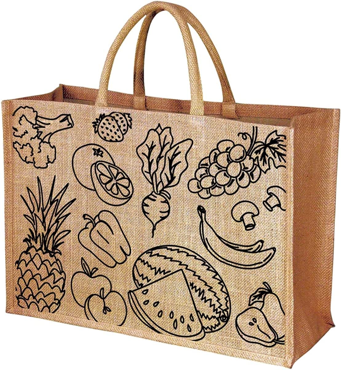 Bolsas de arpillera extra grandes, paquete de 2, compras de comestibles, diseño de frutas y verduras, ecológicas, asas de algodón, reutilizables y