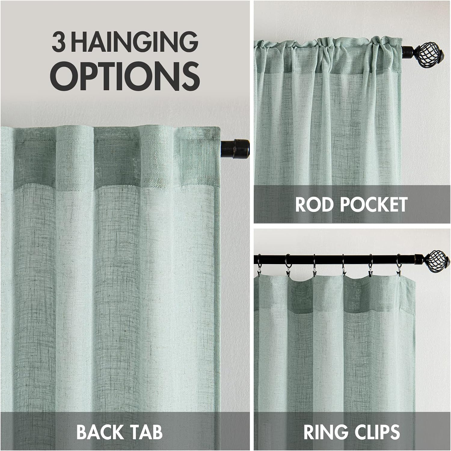 MIULEE – Cortinas semitraslúcidas suaves y gruesas con textura de lino para habitación y sala de estar, con trabilla trasera y bolsillo para