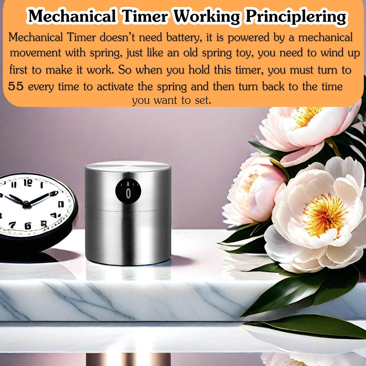 Temporizador de cocina de alto volumen, temporizador de huevos, temporizador de cuerda de 60 minutos con cuerpo de acero inoxidable, temporizador