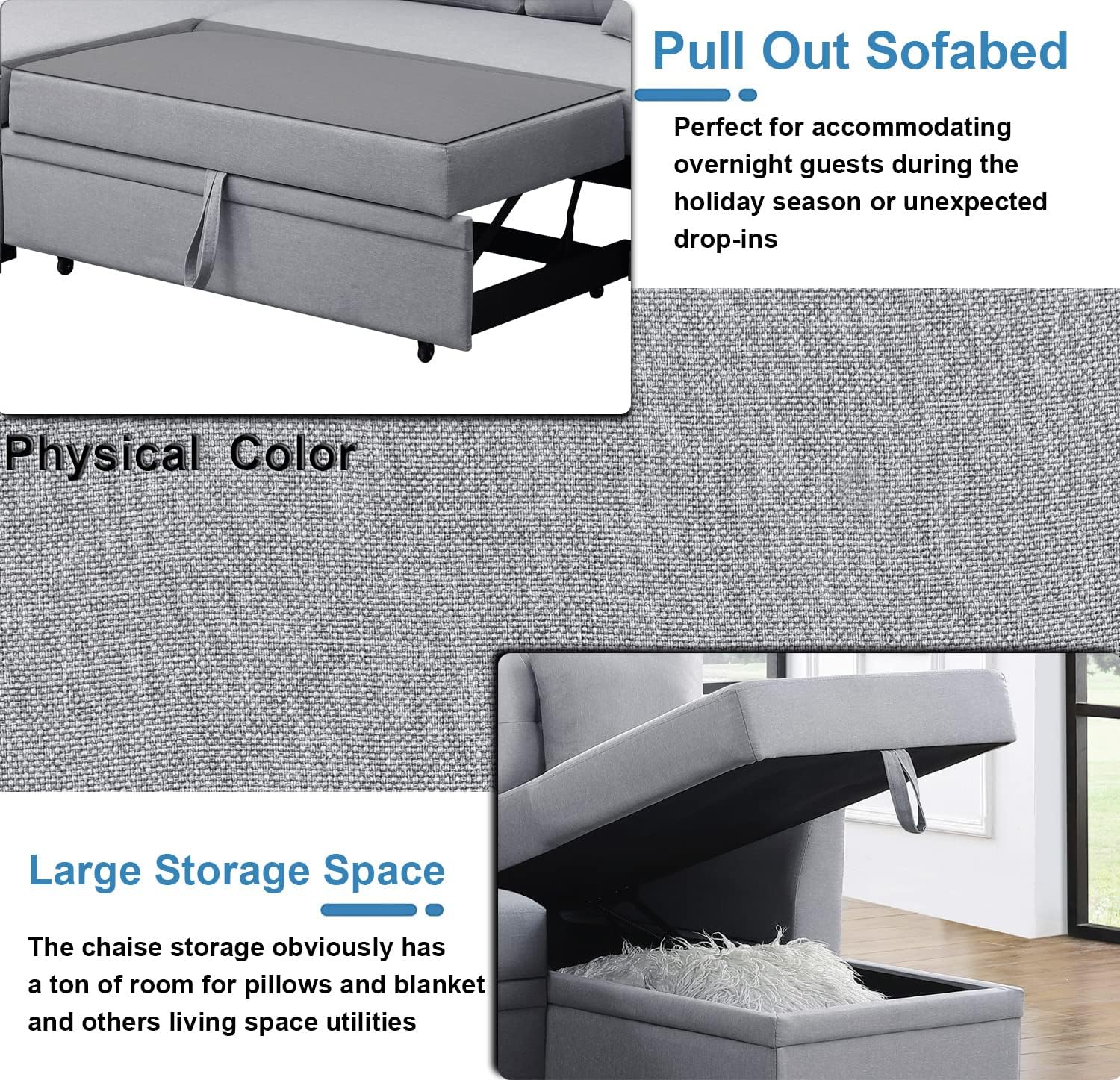 Sofá cama 2 en 1, sofá cama modular pequeño con sofá extraíble y diván convertible de almacenamiento para sala de estar, apartamento, habitación de